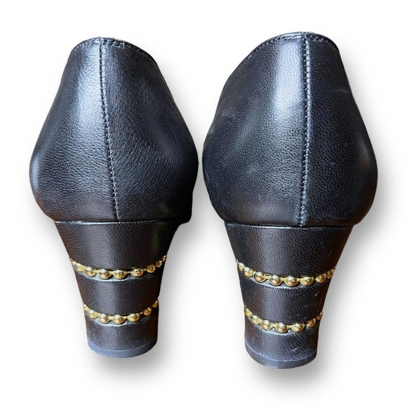 Stuart Weitzman Women’s Black Leather Gold Studded Heels - Size 5.5 B - Picture 4 of 15